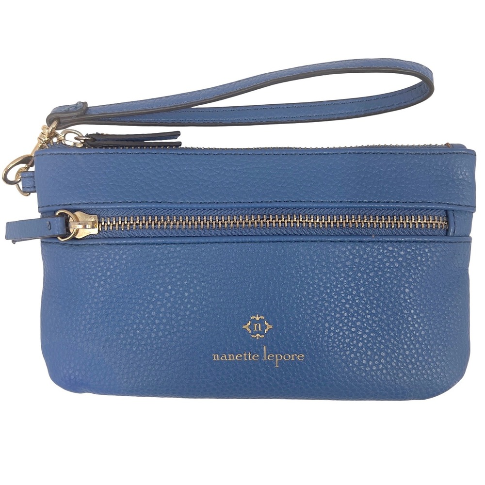 Nanette Lepore Womens Wristlet Periwinkle Cornflower Blue Vegan Zip Pouch 8in